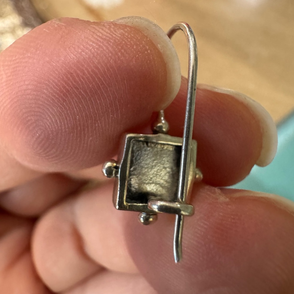 Vintage 925 Sterling Silver Marcasite Square Ladies Dangle Drop Earrings - Picture 5 of 5